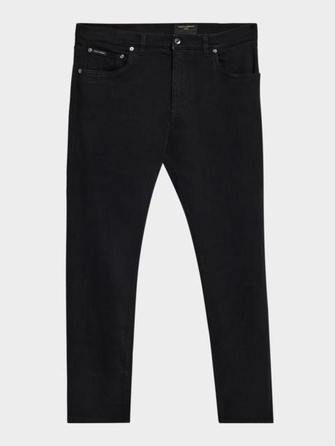 Dolce & Gabbana Men's Slim Fit Logo Plaque Five-Pocket Pants