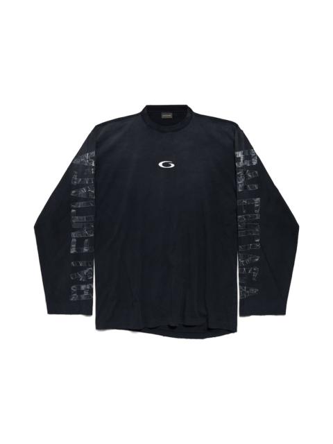 BALENCIAGA Men's Transparent Tape Shifted Oversized Long Sleeve T-shirt in Black Faded
