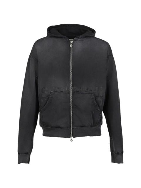 SATOSHI NAKAMOTO Elliott distressed logo zip hoodie