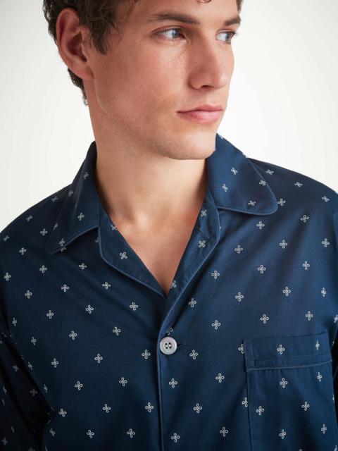 Derek Rose Men's Classic Fit Pajamas Nelson 102 Cotton Batiste Navy