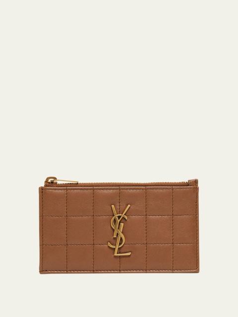 SAINT LAURENT Cassandre YSL Ziptop Card Case in Quilted Smooth Leather