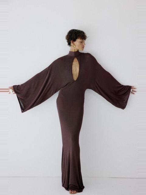 De La Vali ELIODORO MAXI DRESS IN UMBER BROWN SLINKY KNIT