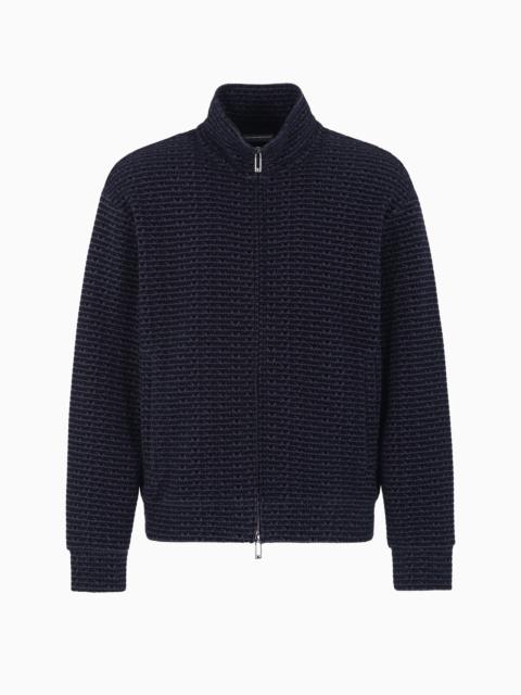 EMPORIO ARMANI FULL-ZIP JERSEY SWEATSHIRT WITH ALL-OVER FLOCKED LETTERING
