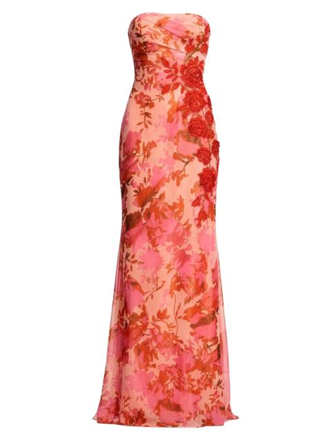 Dress The Population Women's Kinley Floral Strapless Gown - Peach Multi