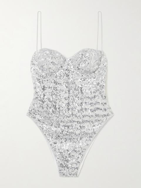 Oséree Sequined Jersey Balconette Bodysuit