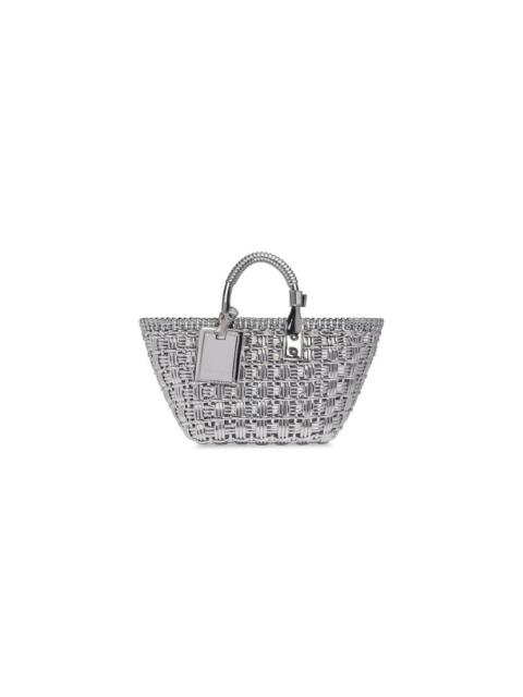 BALENCIAGA Women's Bistro Xs Basket With Strap In Mirror Fabric in Silver