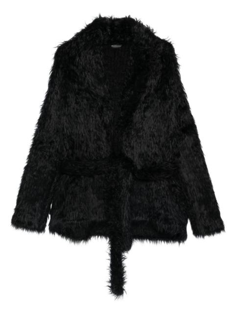 BALENCIAGA belted faux-fur jacket