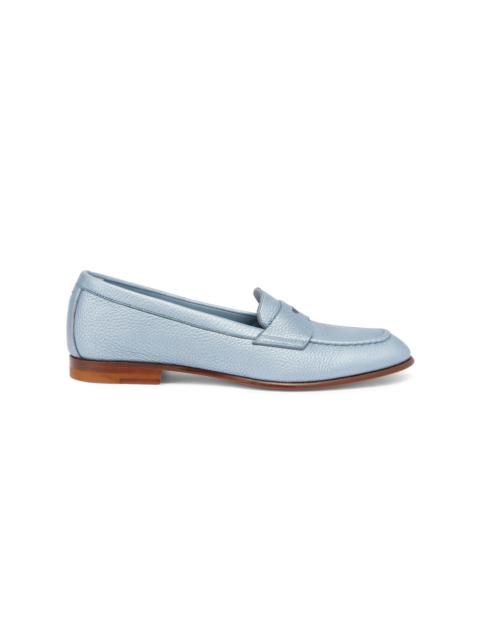 Women's light blue tumbled leather penny loafer