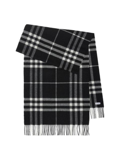 check-print fringed cashmere scarf