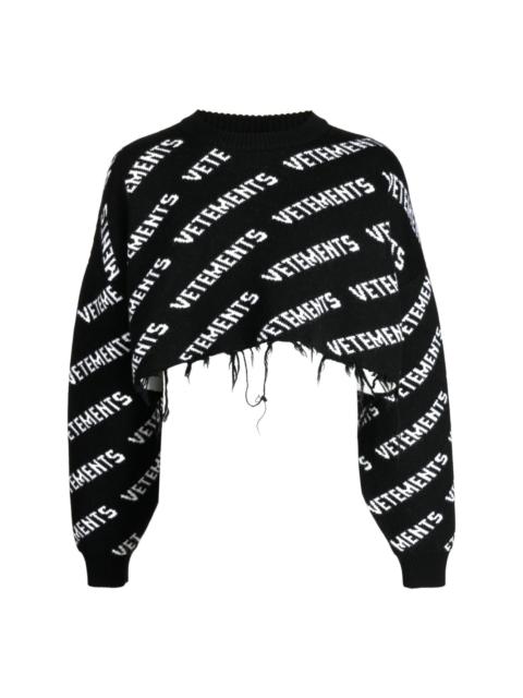 VETEMENTS logo intarsia-knit distressed jumper