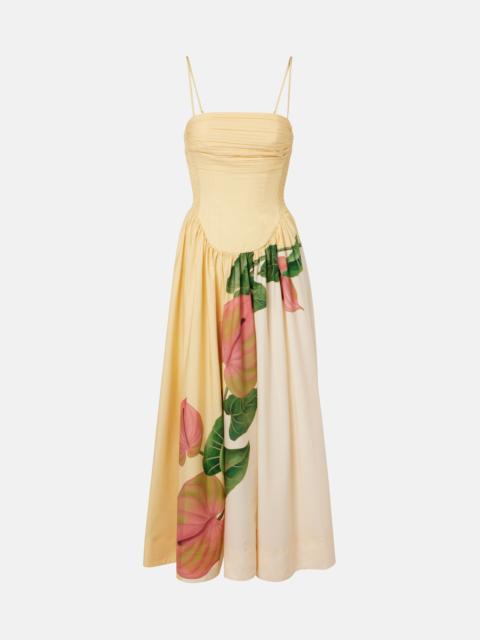 FARM RIO Anturium Golden floral cotton maxi dress