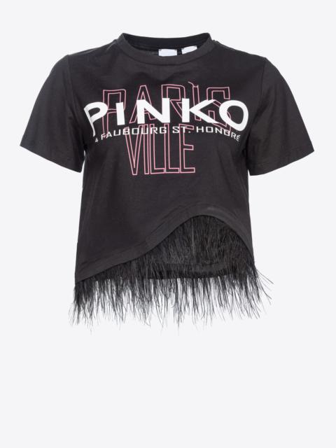 PINKO PINKO CITIES T-SHIRT WITH FEATHERS