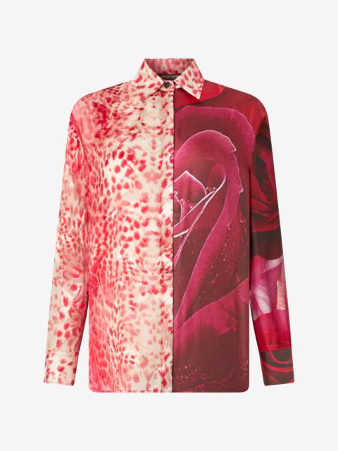 Roberto Cavalli Shirt With Jaguar Skin And Rose Print