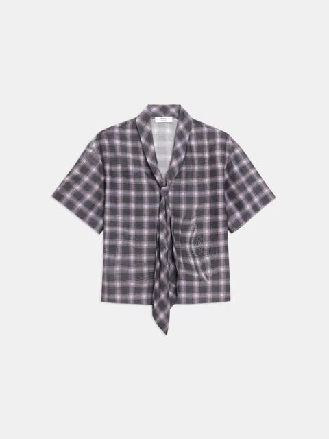 Theory Wrinkle Check Tie-Neck Shirt