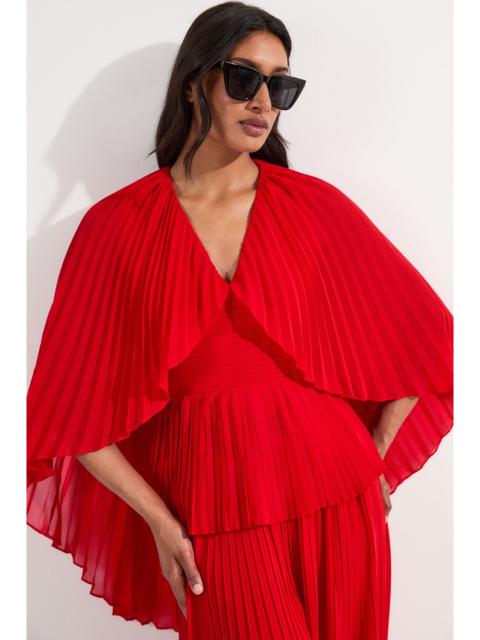 KAREN MILLEN Pleated Cape Sleeve Plunge Neck Woven Top