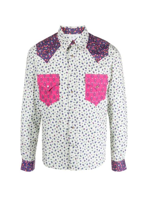 floral-print panelled cotton shirt
