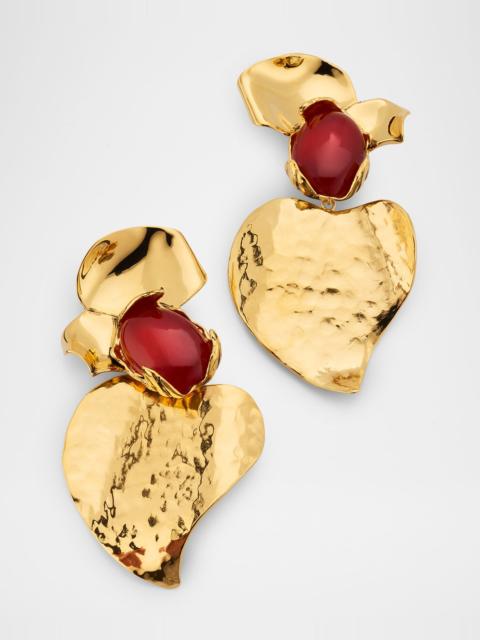 SAINT LAURENT Oversized Petal and Cabochon Pendant Earrings