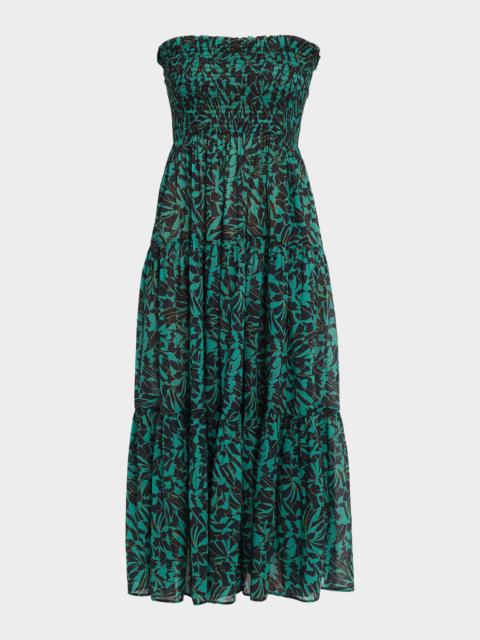 ULLA JOHNSON Lucca Smocked Strapless Midi Dress