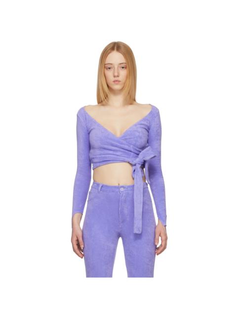 MAISIE WILEN Purple Terrycloth Dramady Cardigan