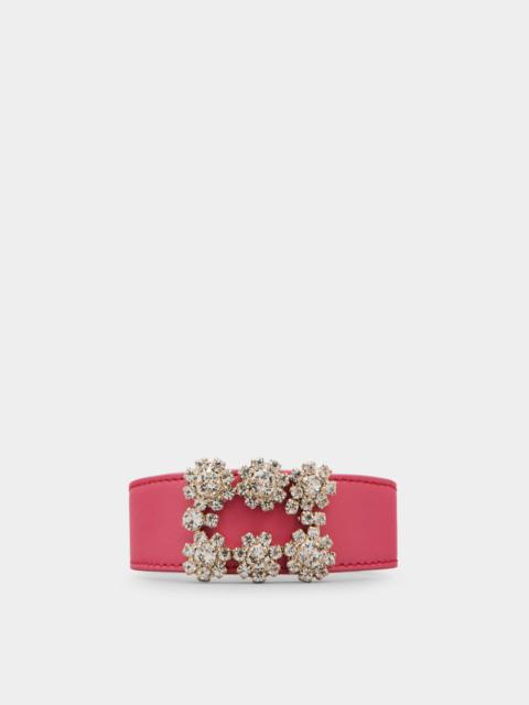 Roger Vivier Flower Strass Buckle Bracelet in Leather