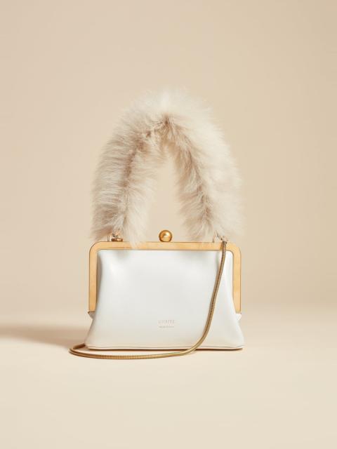 KHAITE The Small Lilith Evening Bag in Optic White Crackle Patent Leather with Shearling