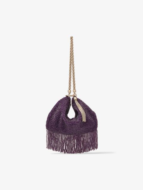 JIMMY CHOO Callie Shoulder
Cassis Satin Shoulder Bag with Crystal Fringe