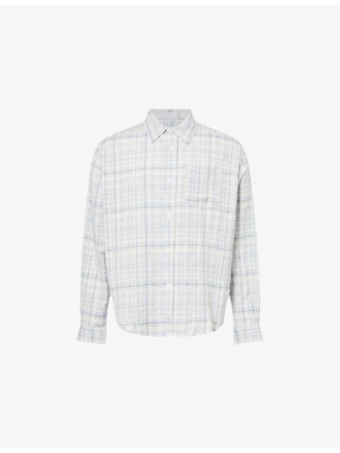 Palmes Checked Wrinkle Cotton and Linen-Blend Shirt