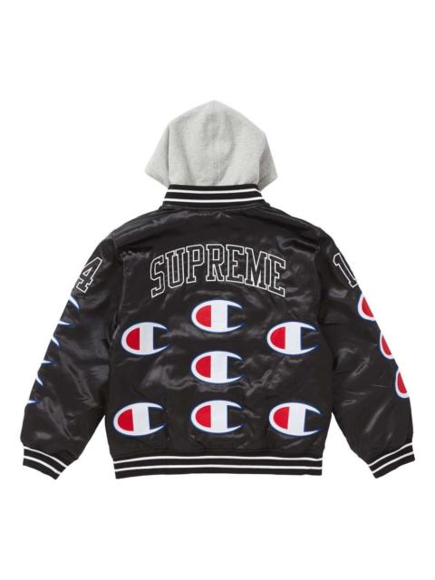 Supreme Supreme FW18 Champion Hooded Satin Varsity Jacket Black SUP-FW18-553