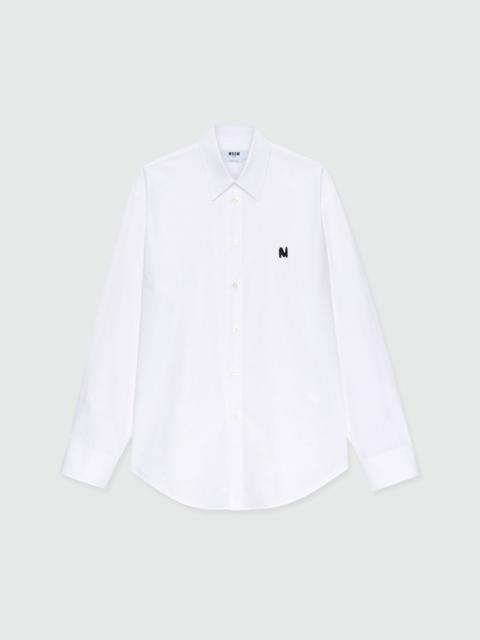 MSGM White long-sleeve cotton poplin shirt with chest logo and front patch