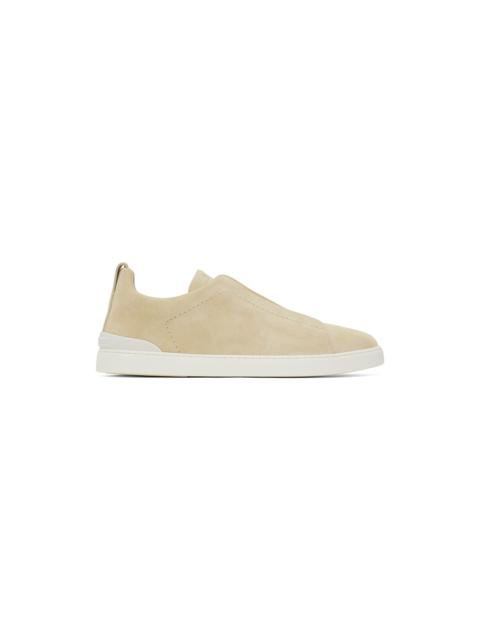 Beige Suede Triple Stitch Sneakers