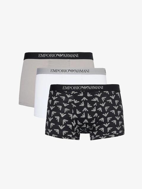 EMPORIO ARMANI Branded-waistband pack of three cotton-jersey trunks