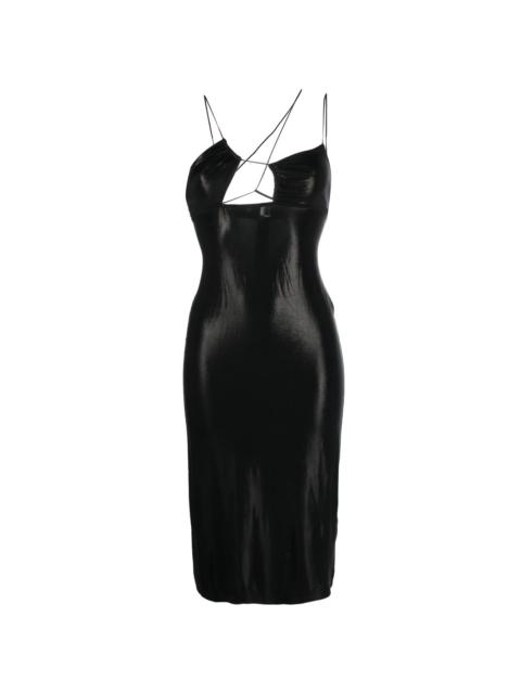 glossy asymmetric-neck dress