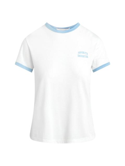 Favorite Daughter Women's The Collegiate Chest Logo Ringer T-Shirt - White Sea Blue