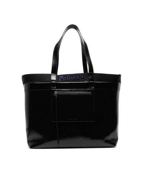 Alexander McQueen logo-engraved patent-finish tote bag