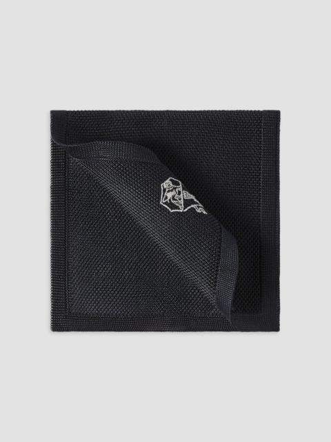 Brunello Cucinelli Men's Silk Knit Pocket Square with Embroidered Logo - Navy Blue