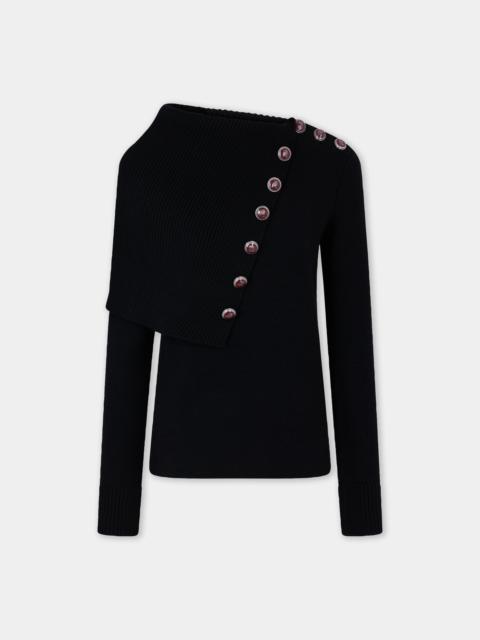 rabanne BLACK WOOL LONG-SLEEVE JUMPER WITH JEWEL BUTTONS