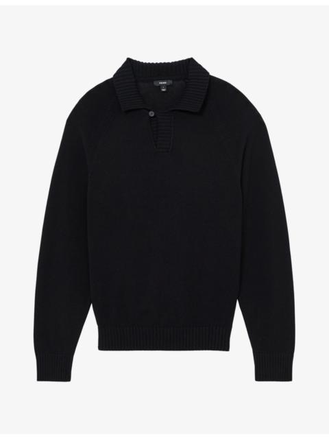 REISS Open-Collar Cotton Polo Jumper