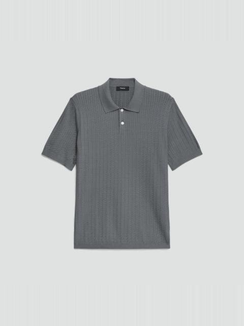 Theory Soris Cable-Knit Polo Shirt in Light Bilen