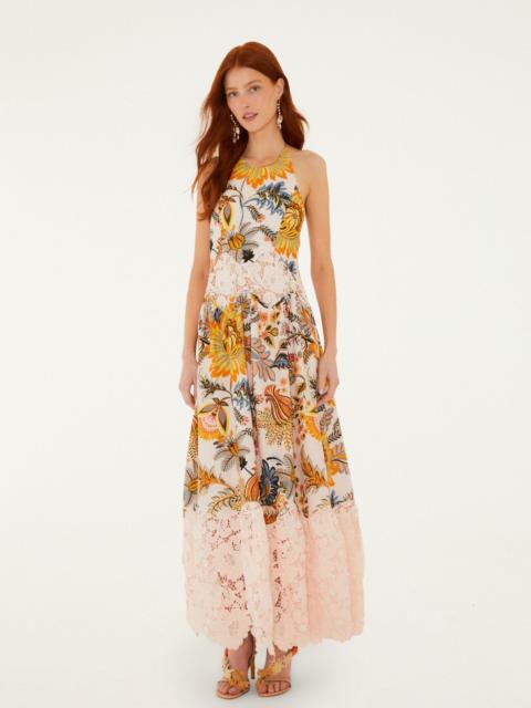 FARM RIO Light Pink Ligia Floral Lace Lenzing Ecovero Euroflax Maxi Dress