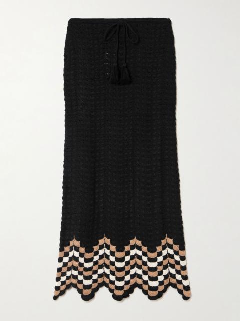 ESCVDO Sumac scalloped crocheted cotton midi skirt Black