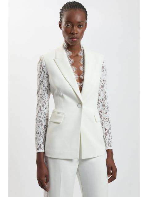 KAREN MILLEN Compact Stretch Lace Mix Tailored Single Breasted Blazer