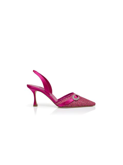 Manolo Blahnik Pink Flocked Tulle Slingback Pumps