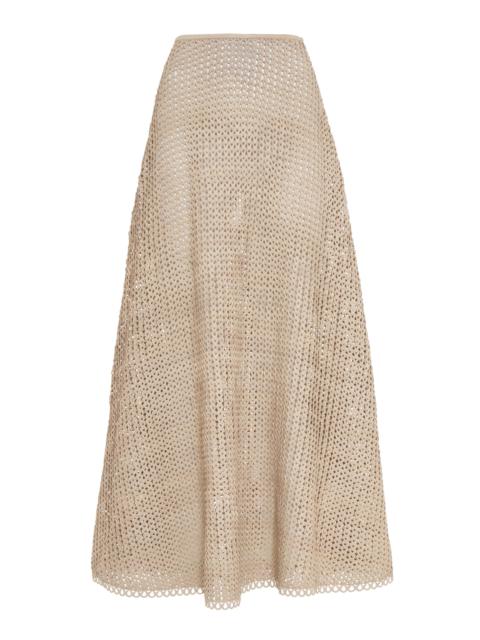 Ralph Lauren Trivelas Open-Knit Leather Maxi Skirt nude