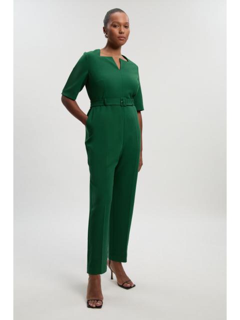 KAREN MILLEN Plus Size Structured Crepe Forever Notch Neck Belted Tailored Jumpsuit