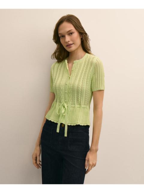 Brooks Brothers Short-Sleeve Pointelle Peplum Cardigan