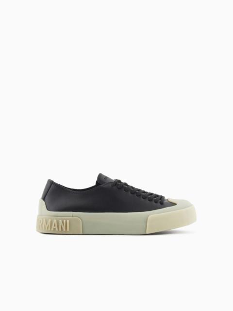 EMPORIO ARMANI Leather sneakers with clear soles