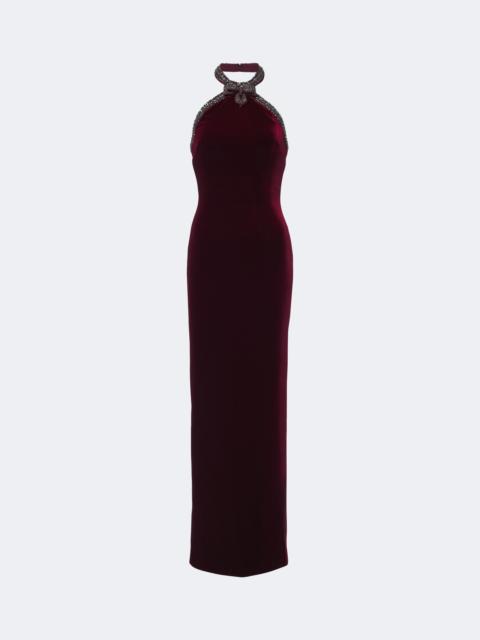 self-portrait Embellished halterneck velvet gown