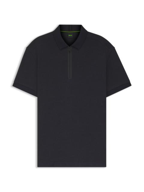 BOSS FRAMED-ZIP POLO SHIRT IN WAFFLE JACQUARD