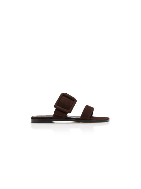 Manolo Blahnik Dark Brown Suede Flat Sandals