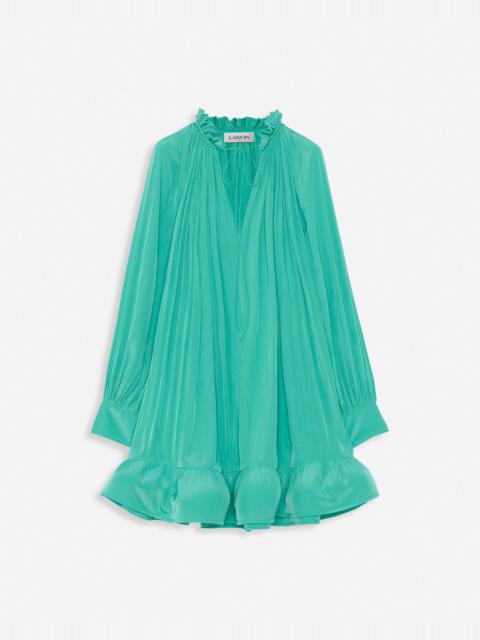Lanvin SHORT CHARMEUSE DRESS WITH LONG SLEEVES AND RUFFLES